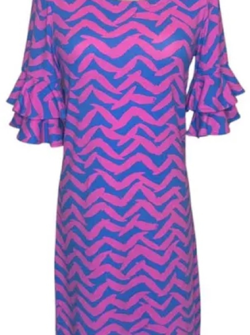 Lilly Pulitzer Pink and Blue Wave-Print Ruffle-Sleeve Dress